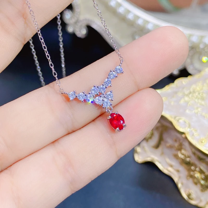 Женское ожерелье с подвеской из серебра 925 пробы натуральным Рубином