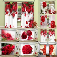 red rose curtains for bedroom blackout living room curtain shading windows outdoor decorative flowers home texitle 3d printing