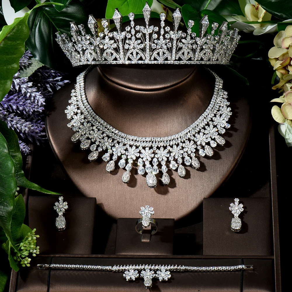 

Fashion Exclusive Design Wedding Bridal Jewelry Set Ladies Hair Accessories Headband Crown 5pcs Necklace and Earring Set N-1632