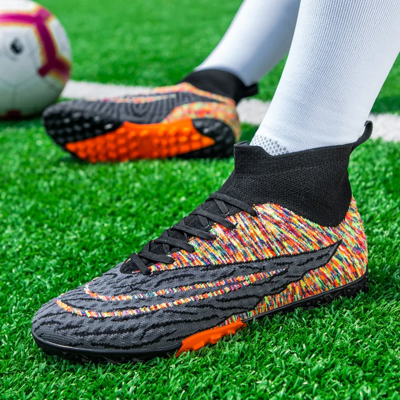 R.xjian High Ankle Soccer Shoes Men 32-46 Large Size TF/FG  Outdoors Training Football Boots Non-slip Indoor Cleats Kids