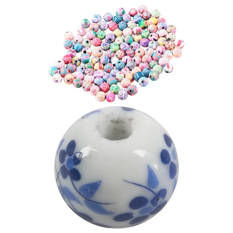 

100 шт., керамические круглые бусины, диаметр 8 мм & 30-кратные круглые керамические бусины с цветочным узором диаметром 12 мм (4/8 дюймов)