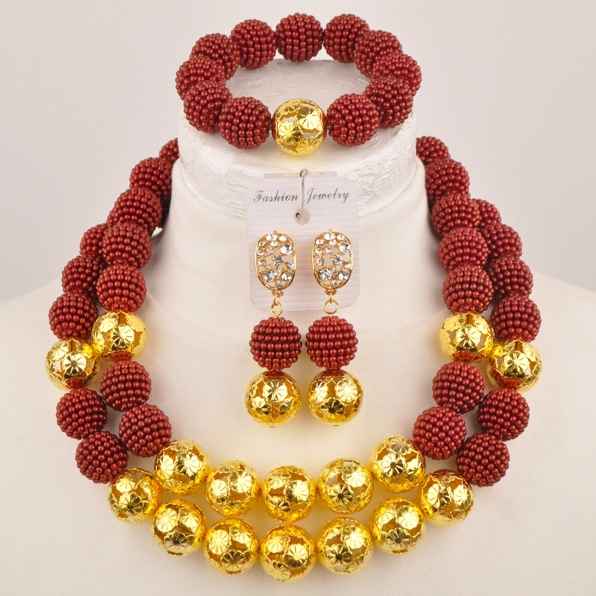 Laanc Нигерия Свадебная коллекция винно-красное африканское ожерелье ювелирные