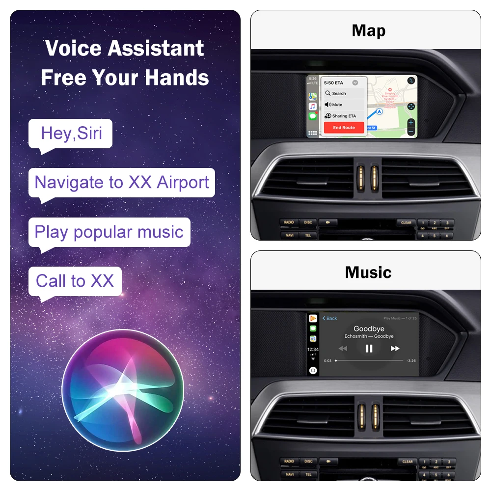 Road Top Wireless CarPlay dla Mercedes Benz C Class W204 NTG4.5/4.7 2011-2014 Android Auto Mirror Link AirPlay Car Play