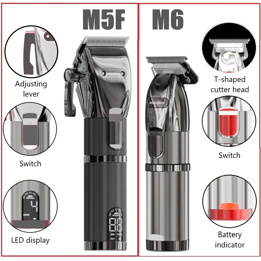 Madeshow M5F M6 Hair Clipper Professional Hair Trimmer For Men Black Cordless Hair cutting Machine Trimmer Top Quality Tools enlarge