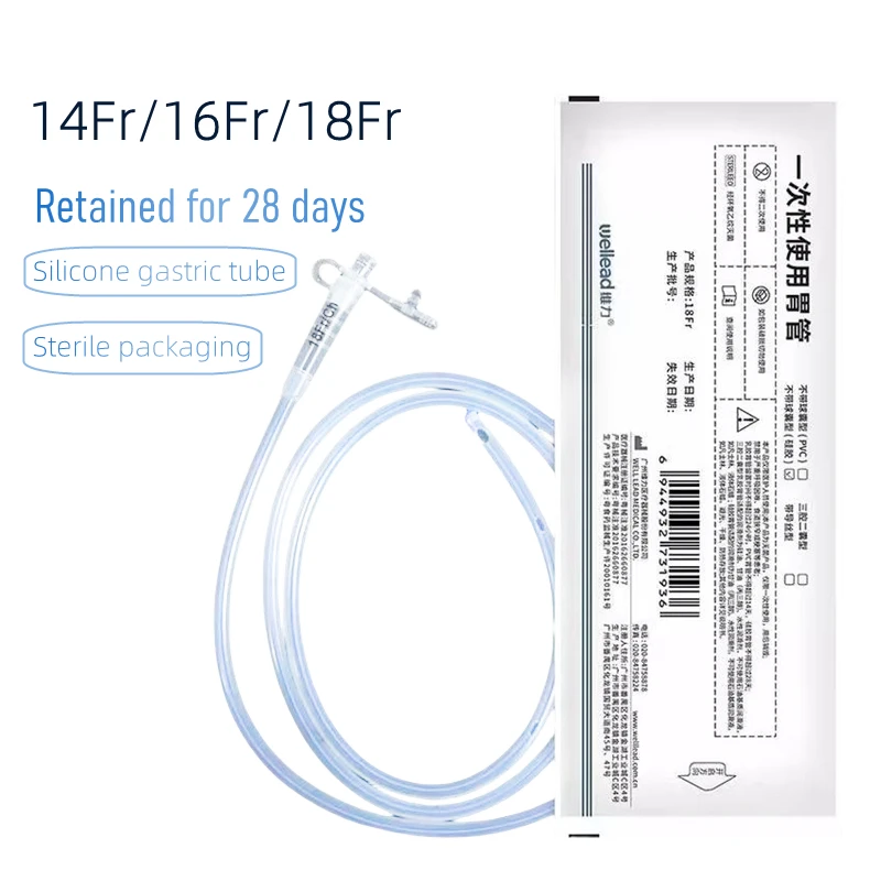 Disposable Gastric Silicone Tube Sterile Nasal Feeding Tube Medical Nasogastric Feeding Tube Fr14/Fr16/Fr18 Without Saccule