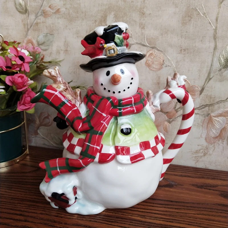 

Christmas Ceramic Sculpture Snowman Teapot Coffee Pot Present Crafts Room Decoration Living Room Porcelain Figurine
