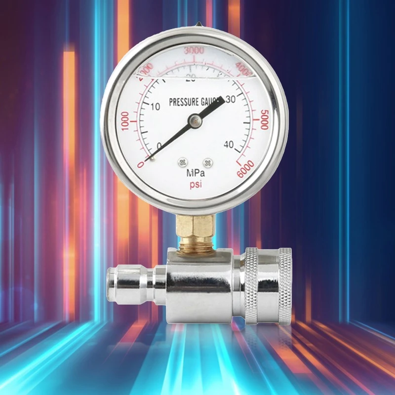 

High Performance Pressure Washer Gauge,Pressure Gauge Kit 3/8 Inches Quick Connect 0-6000 PSI Easy Installation Durable