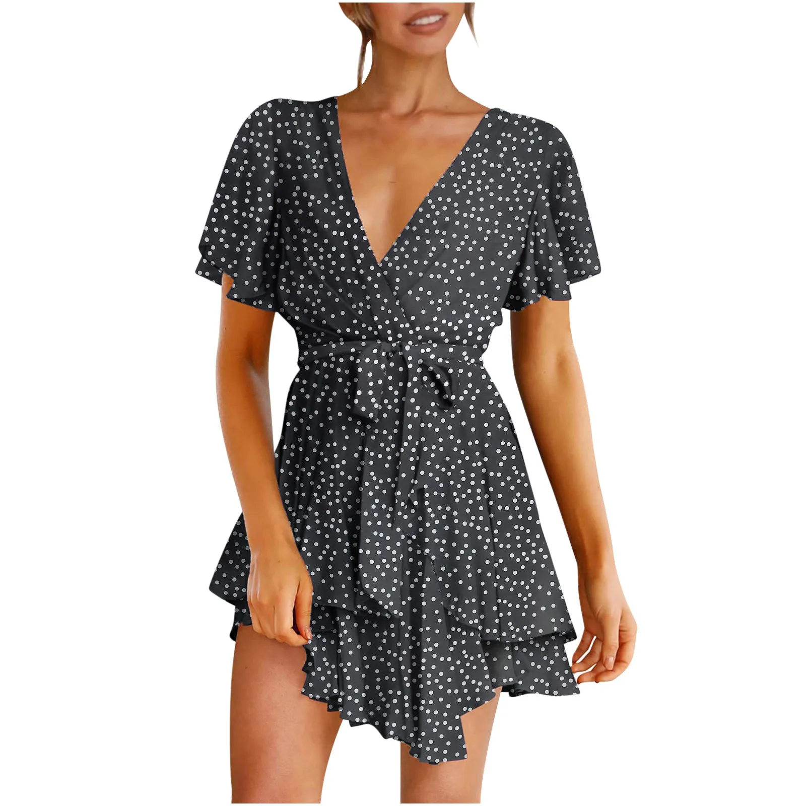 

Женское летнее платье на молнии с V-образным вырезом и коротким рукавом