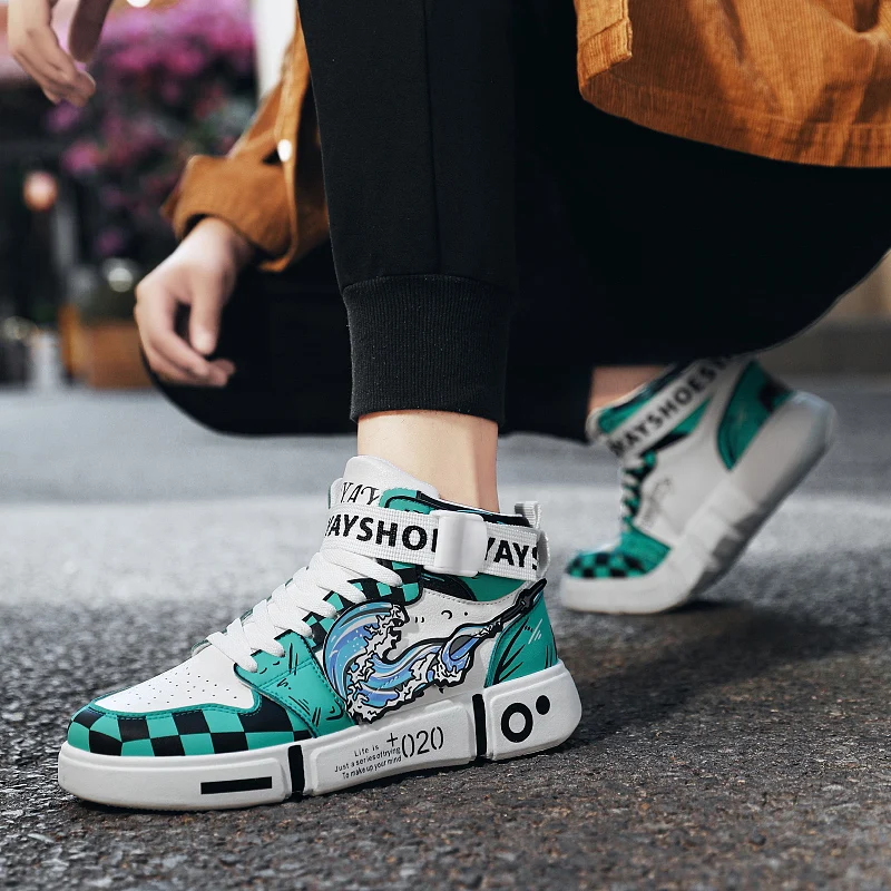 Мужские ботинки в стиле аниме повседневная обувь для скейтбординга дышащие