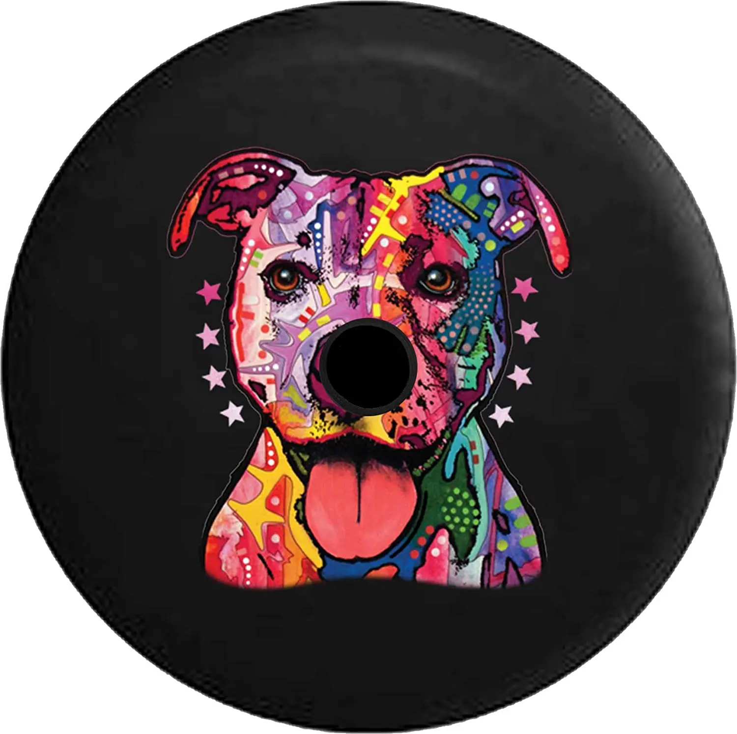 

Pike Outdoors JL Series Spare Tire Cover with Backup Camera Hole Neon Artistic K9 American Lab Pit Bull Staffy Dog Mix Black