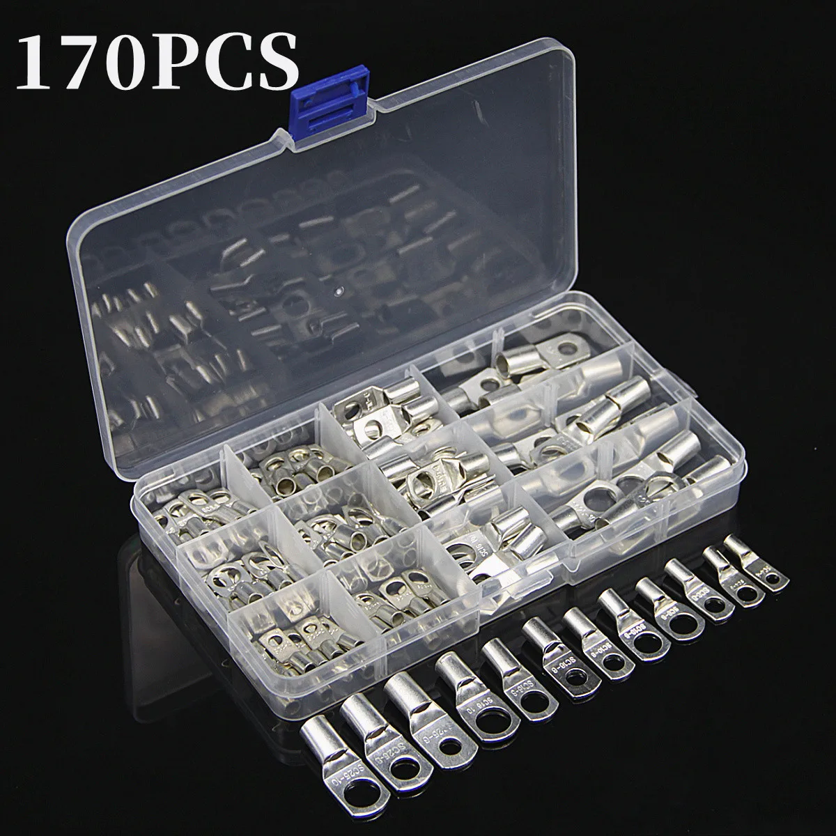 

170/100/60PCS SC Bare Crimp Terminals Tinned Copper Lug Ring Electrical Wire Connectors Cable Battery Terminal Kit Assortment