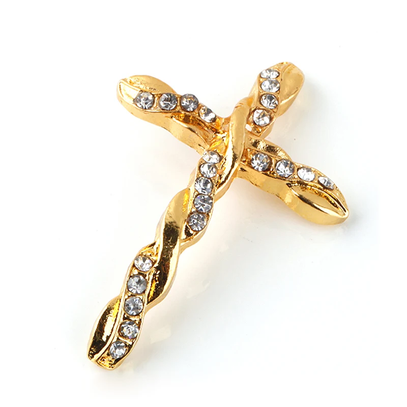 

5pcs Clear Rhinestone Gold Color Alloy Cross Curved Loose Beads Connector Jewelry Accessories Findings For Makings DIY 42x29mm
