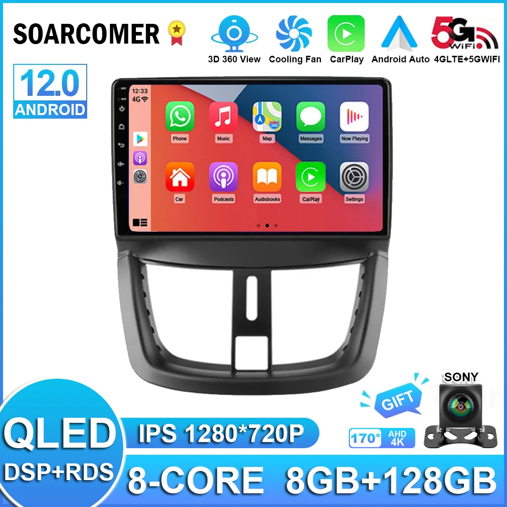 

Android 12 для Peugeot 207 CC 207CC 2006 2007 2008 2009 2010 - 2015 автомобильный радиоприемник, мультимедийный плеер с GPS-Навигатором и дисплеем Carplay