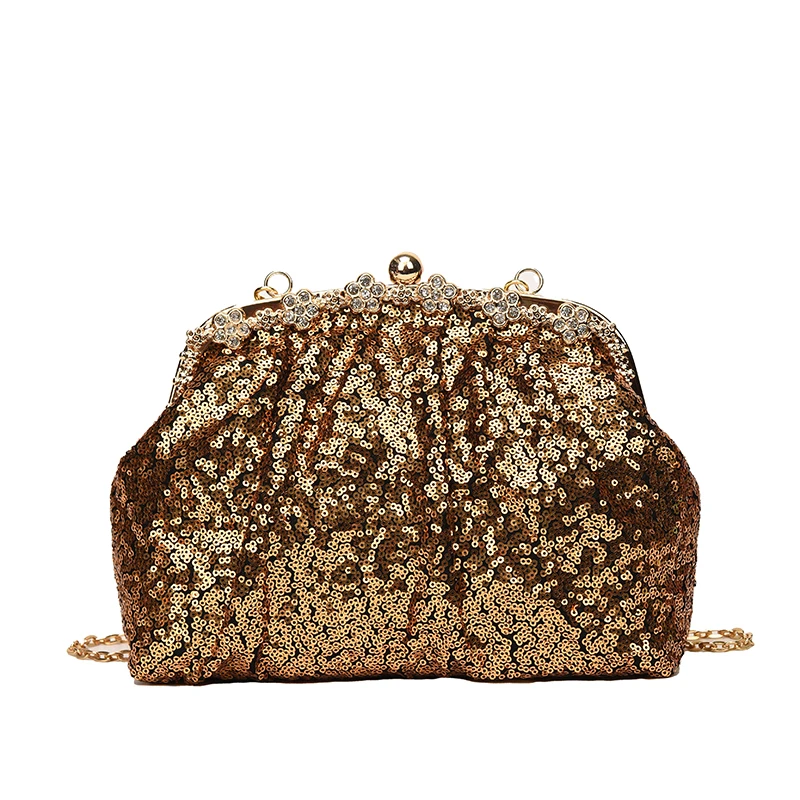 

Женская вечерняя кожаная сумка через плечо с блестками, роскошная дизайнерская сумка через плечо с цепочкой, женская модная сумка-клатч с и...