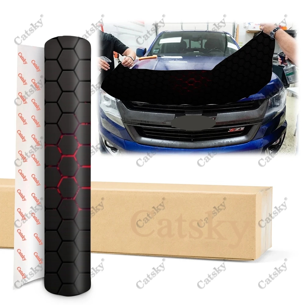 Геометрические черные сотовые виниловые наклейки на капот автомобиля виниловая