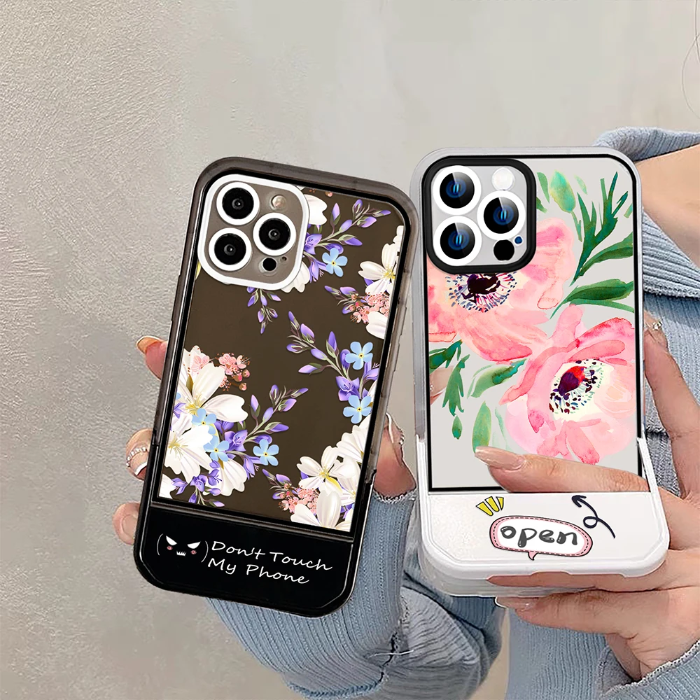 

Flowers Floral Stand Holder Case for iPhone 14ProMax 14Plus 13 12 11 Pro Max Soft Silicone Back Shell Cover Transparent Capinha