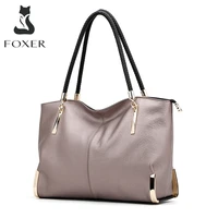 foxer natural leather women handbag large capacity lady winter shoulder bag mother totes commute bag fashion female travel purse