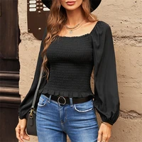 y2k crop top for women blouse lantern long sleeve square neck lace up waist ladies sexy club streetwear female short slim shirt