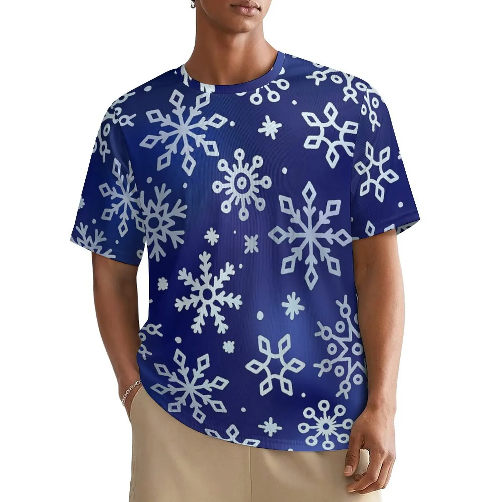 Белая футболка со снежинкой синий принт модные футболки мужская базовая пляжная