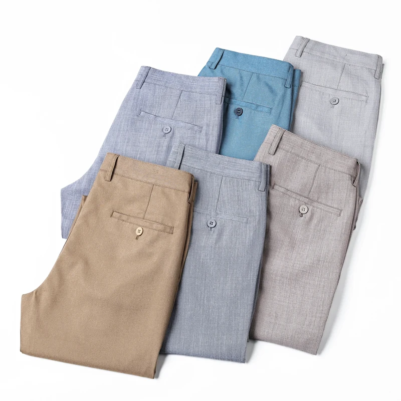 Dress Pants Men Business Office Elastic 