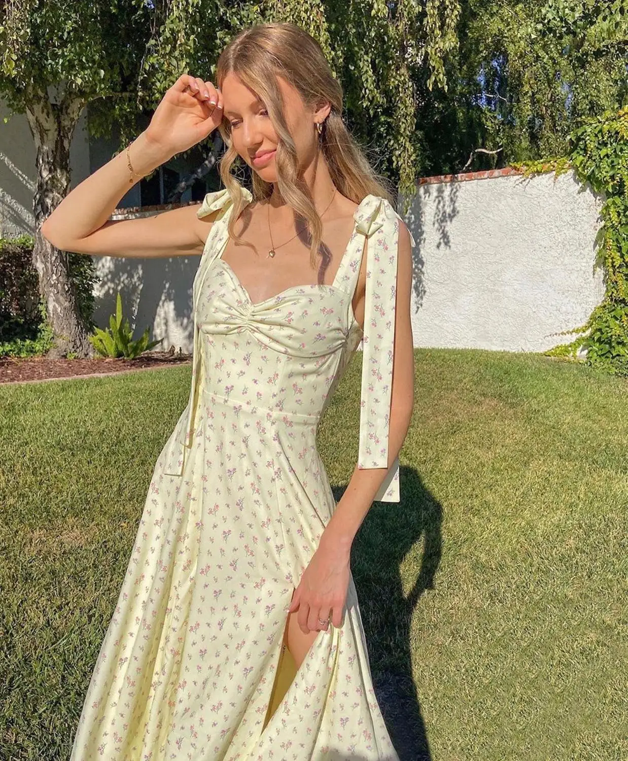 

Cryptographic Floral Print Cottagecore Sleeveless Strap Midi Dresses Party Club Sexy Backless Elegant Split Dress Women Vestido