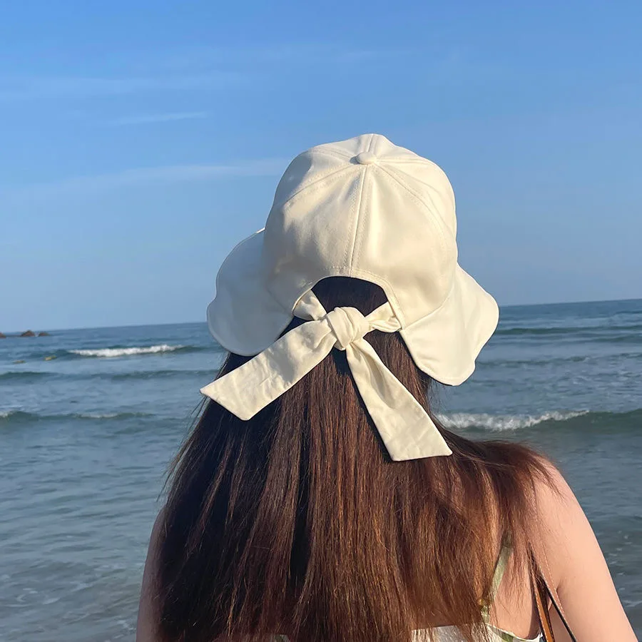 

Summer sun protection and sunshade hat for women,versatile bow tie,large brim,face covering,new Japanese Korean Sun Hat