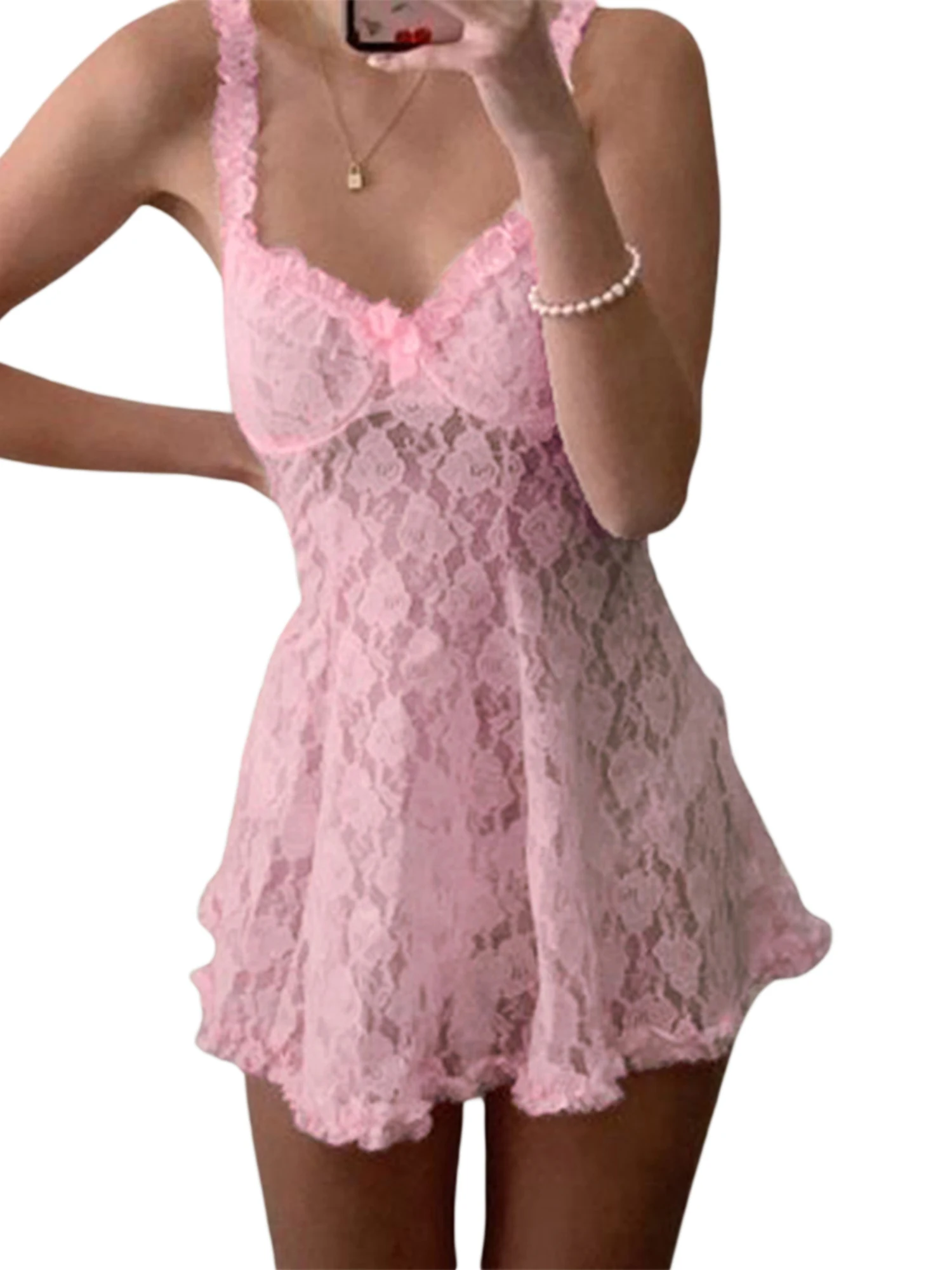 

Женское сексуальное платье без рукавов с V-образным вырезом и оборками на подоле, прозрачное Сетчатое платье