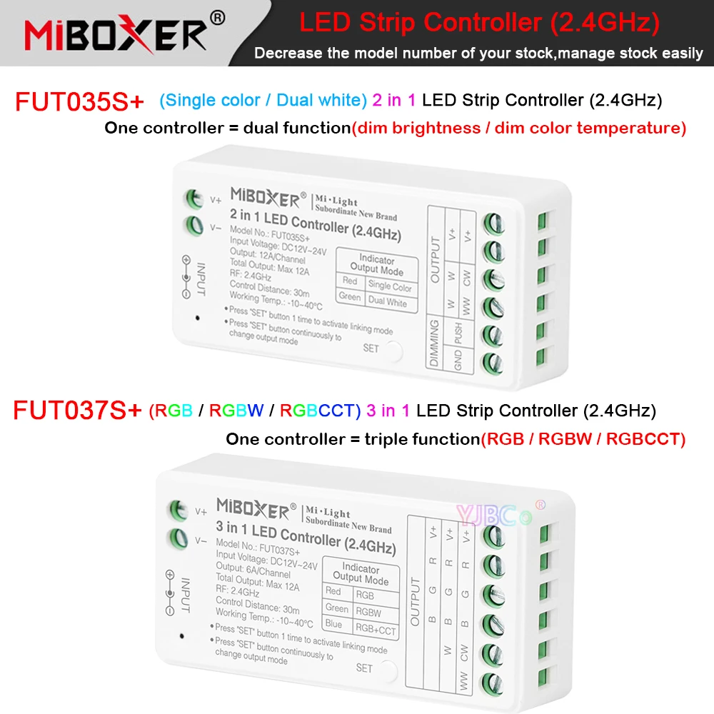 Miboxer FUT037S+ RGB RGBW RGBCCT 3 in 1 2.4G LED Strip Controller  Single Color Dual White 2 in 1 Lights tape Dimmer 12V 24V 12A