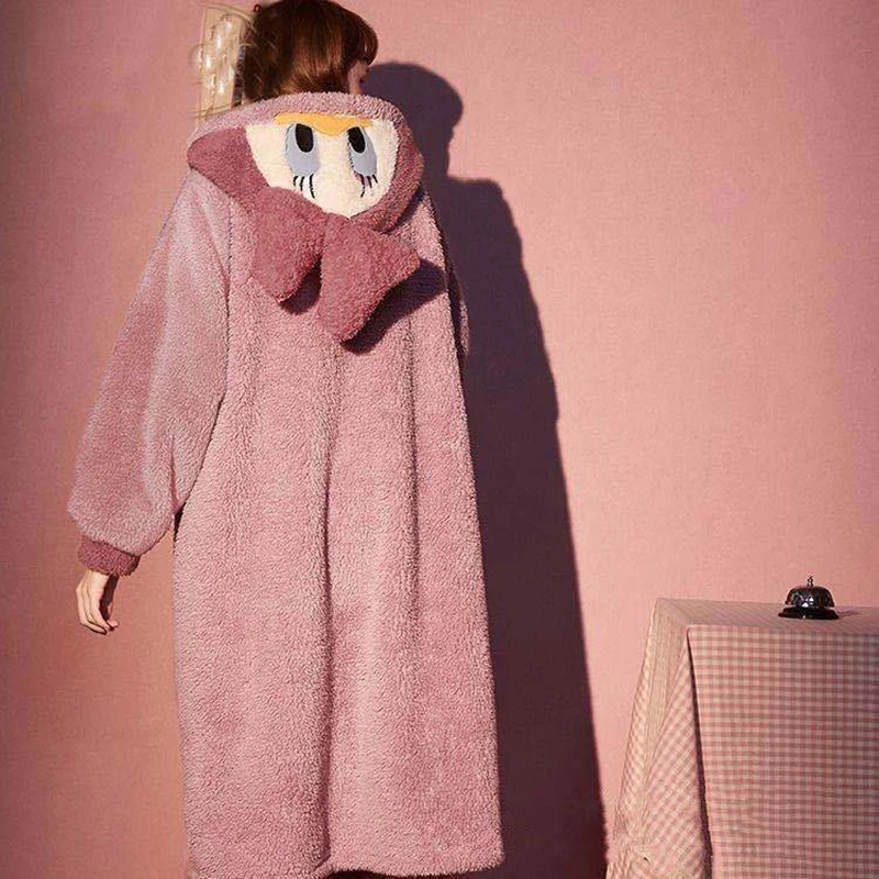 Unisex Winter Thin Nightgown Suit Length To Shank Polyester Warm Comfortable Carton Animal Leisure Wear With A Bowknot Headwear