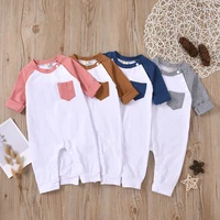 boys and girls spring and autumn new solid color long sleeve pocket clothes climbing suit stitching jumpsuit baby onesie