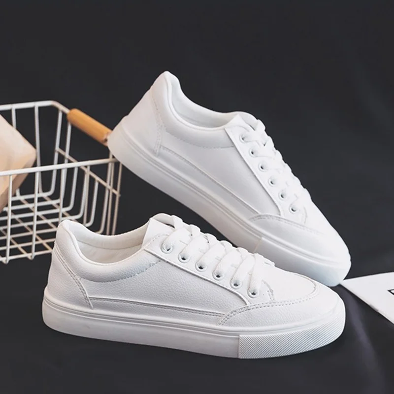

Leather Flat Shoes for Women Light Lace Up White Woman Comfortable Soft Bottom Walking Casual Shoes