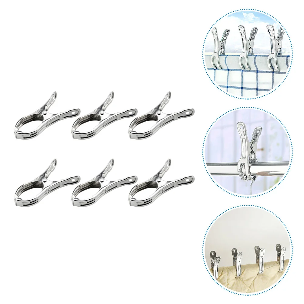

6pcs Sturdy Clothes Clamps Stainless Steel Clothes Clips Quilt Fixators Blanket Clips Fixing Clips for Outdoor Home