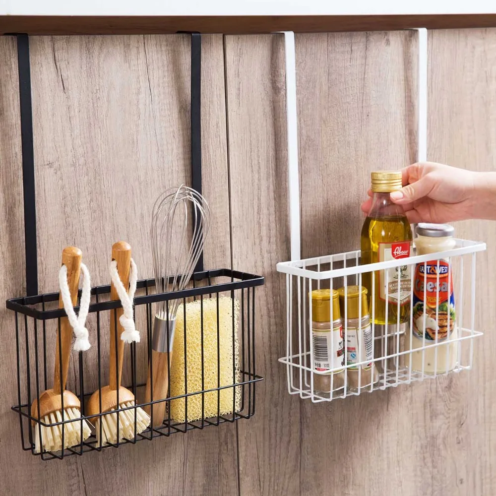 

Durable Bathroom Over Cabinet Door Hanging Storage Basket Holder Organizer Support Kitchen Tools Storage Shelves