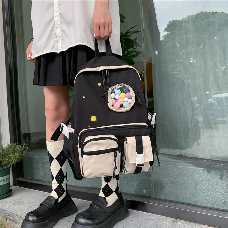 

Fashion Ladies Backpack New Trend Contrast Color Nylon Deep Pocket Large Capacity Portable Lightweight Casual Backpack
