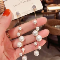 2022 new fashion simple and unique personality pearl long tassel temperament earrings party jewelry exquisite gifts wholesale