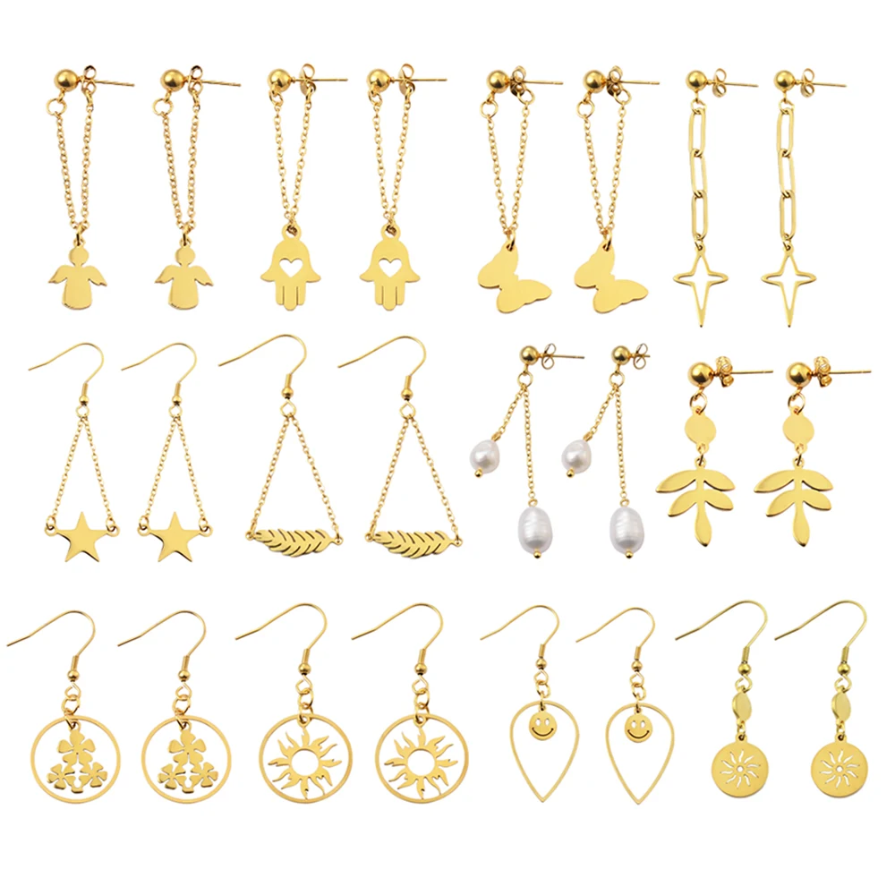 

1 Pair Stainless Steel Earrings Trendy Gothic Sun/Star Punk DIY Fashion Tassel Pendant Earrings Women's Jewelry Girls' Party