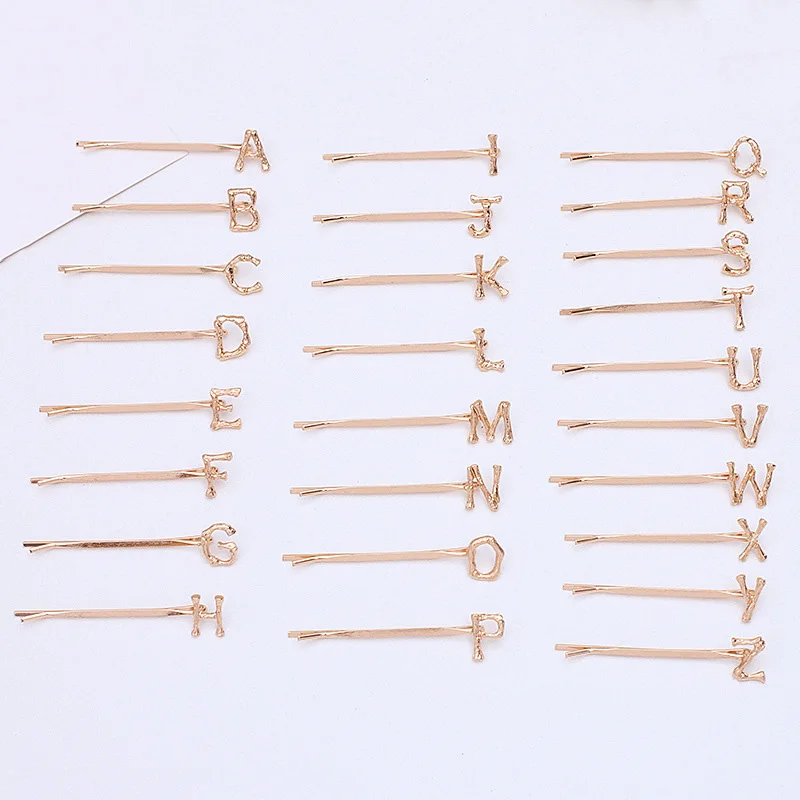

40PCS 6cm Golden Alphabet HairPins English Letters Bobby Pins Clips Metal Words Hair Sliders for Women Kids