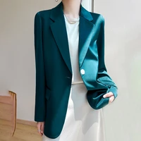 spring and autumn new womens fashion french suit solid color lapel acetate fabric elegant temperament casual commuter jacket
