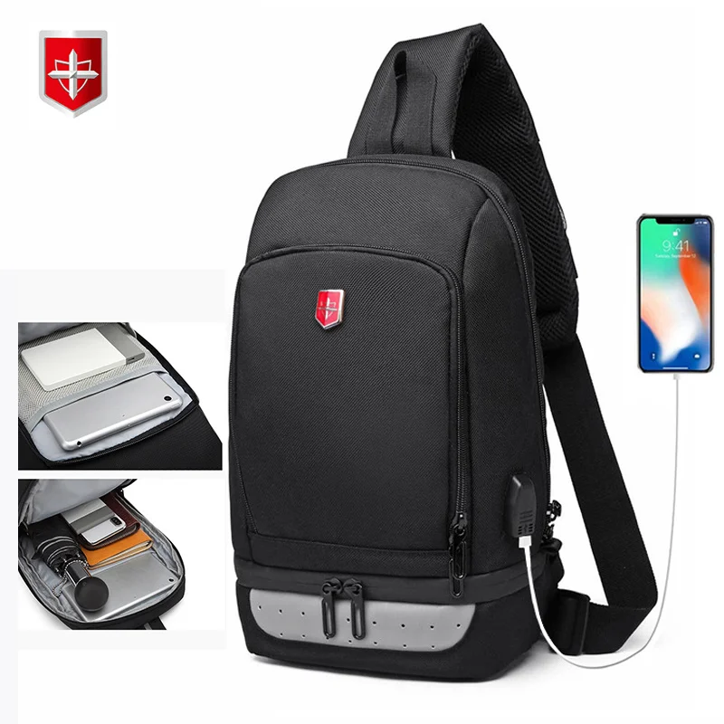 

RUISHISABER New USB Charging Chest Packs Men Waterproof Anti-thief Crossbody Shoulder Bag Casual Travel Messenger Bags Male