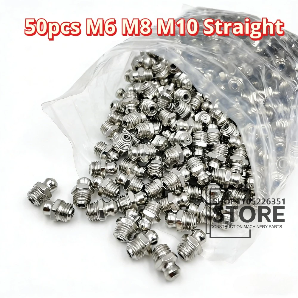 

50 шт. прямых тавотниц M6 M8 M10 F0006 из нержавеющей стали SS201/SS304 с метрической внешней резьбой для смазочных шприцев