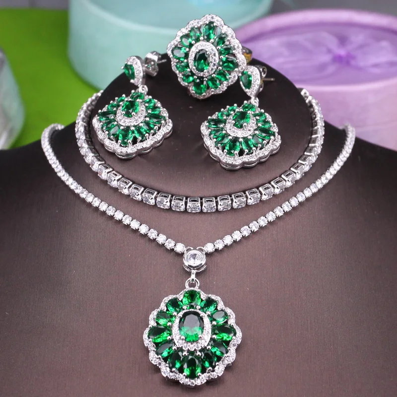 

Dandy Will Green Emerald 925 Silver Jewelry Set for Women Moissanite Crystal Necklace Earrings Ring Set Women Earrings Jewelry