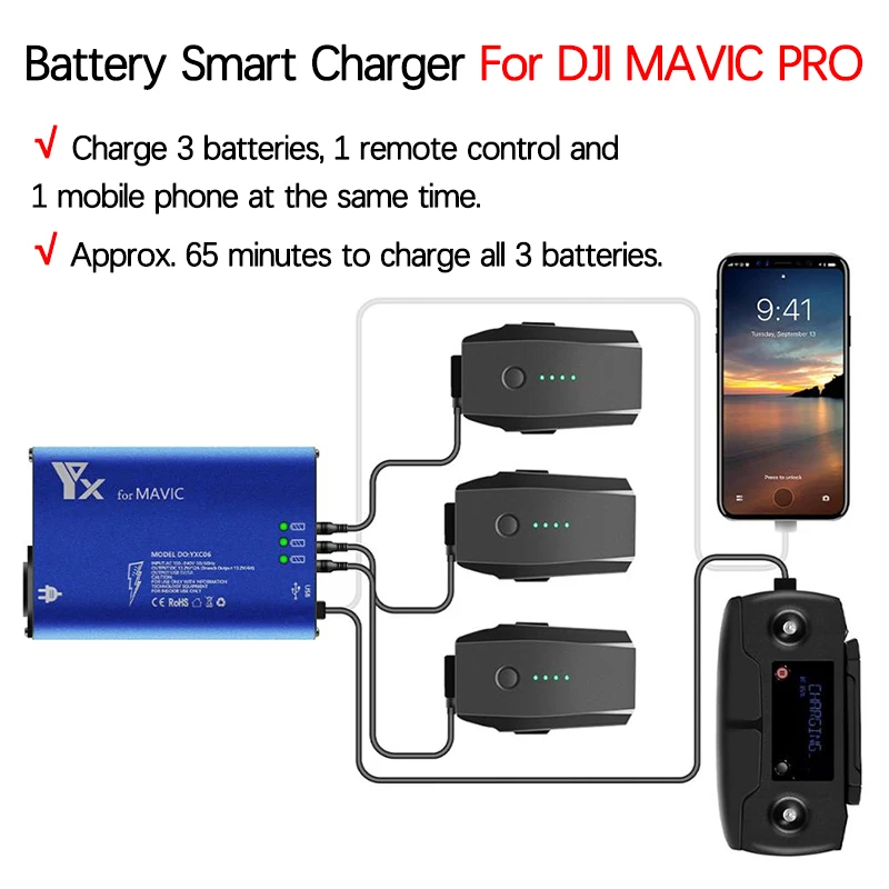 

For DJI Mavic Pro Platinum Drone 5In1 Multi Fast Smart Battery Charging Hub Home Charger USB Charging Remote Control Accessories