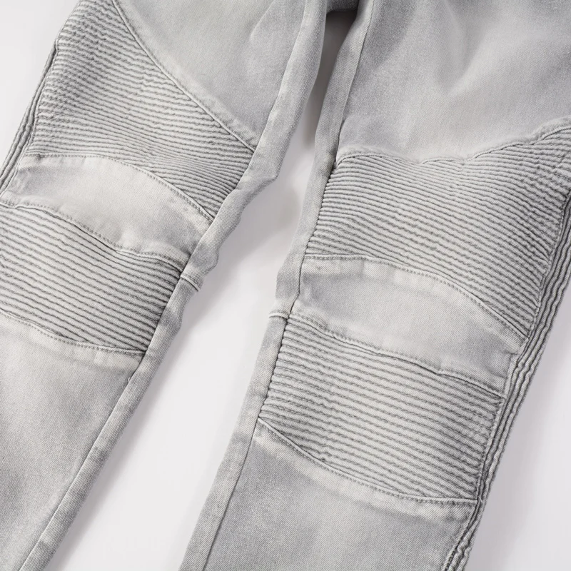 Fashion Streetwear Men Jeans Retro Gray Elastic Slim Fit Spliced Designer Biker Jeans Homme Hip Hop Brand Denim Punk Pants Men