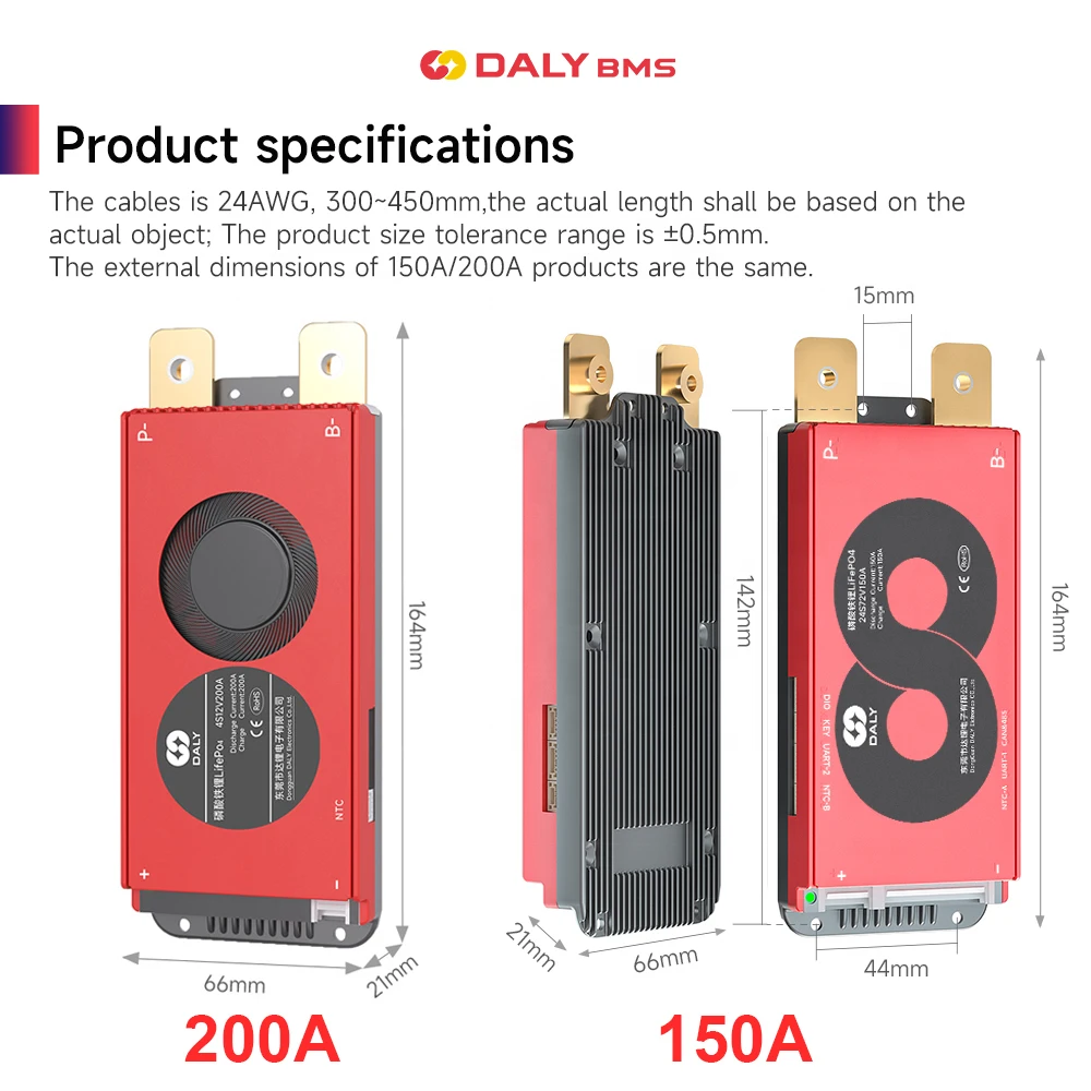 Фото Daly Smart BMS 40-500A BT APP UART 3S 4S 6S 7S 8S 10S 12S 13S 14S 15S 16S 17S 20S 24S Li-ion LiFePo4 LTO 12V 24V 36V 48V 60V 72V №3