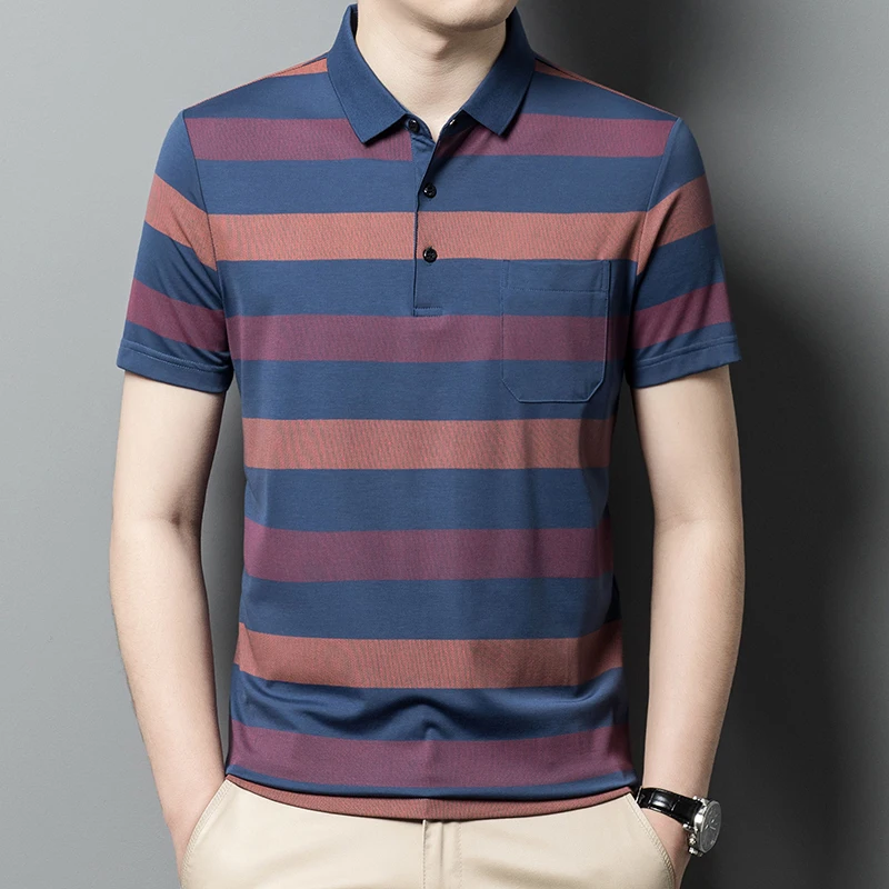 

Brand Logo Embroidered Short Sleeve POLO Shirt Men's High Quality Cotton T-shirt Summer Luxury Fashion Stripe Paul Shirt Men's W