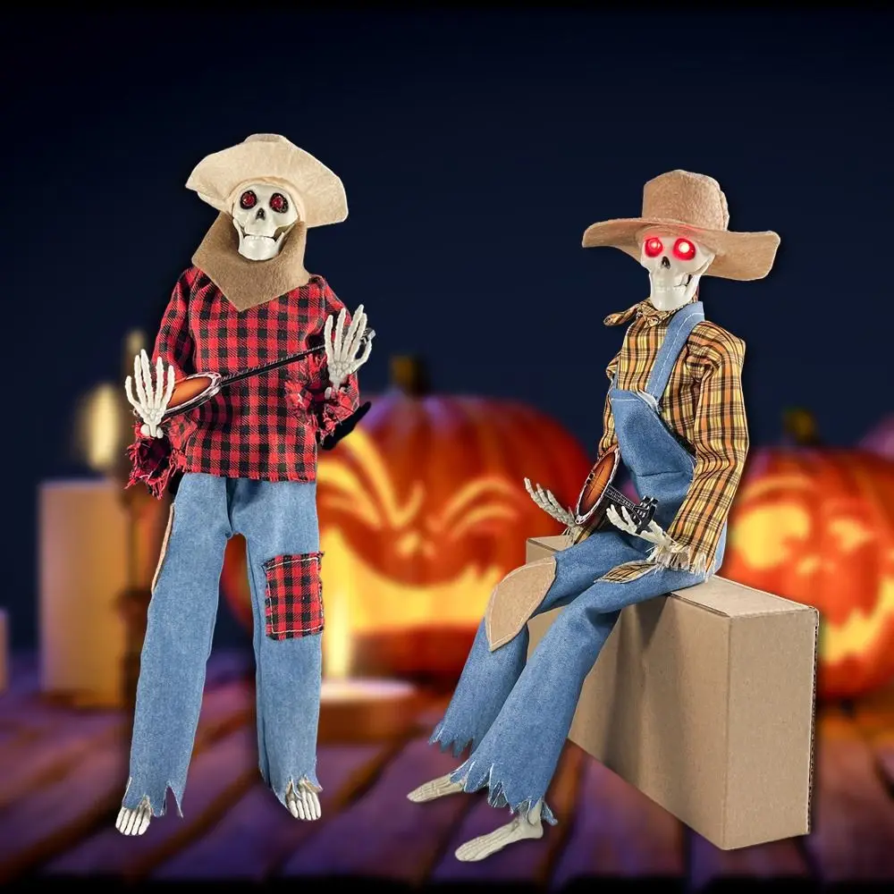 

Halloween Luminous Skull Guitar Animated Banjo Skeletons Skull Guitar Scary halloween costume for interior Desktop Decoration