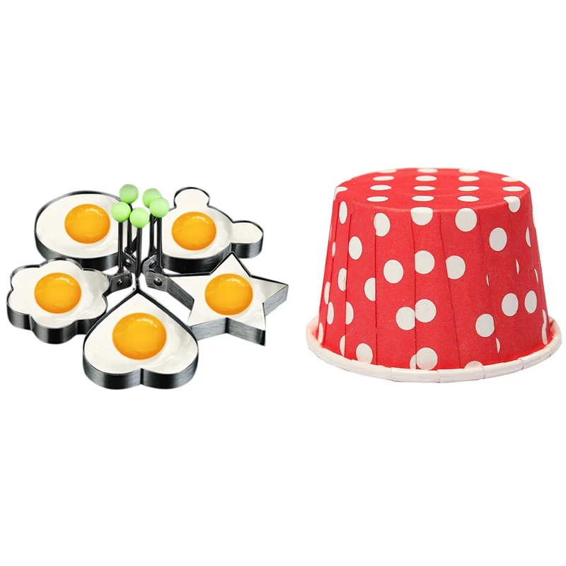 

100 шт. оберточная бумага для кексов чехол для торта выпечки чашки для маффинов и 5 шт. формы для жарки яиц, форма для блинов с ручкой