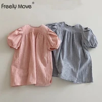 freely move baby girl princess cotton plaid dress puff sleeve infant toddler girl vintage vestido pastoralism baby clothes