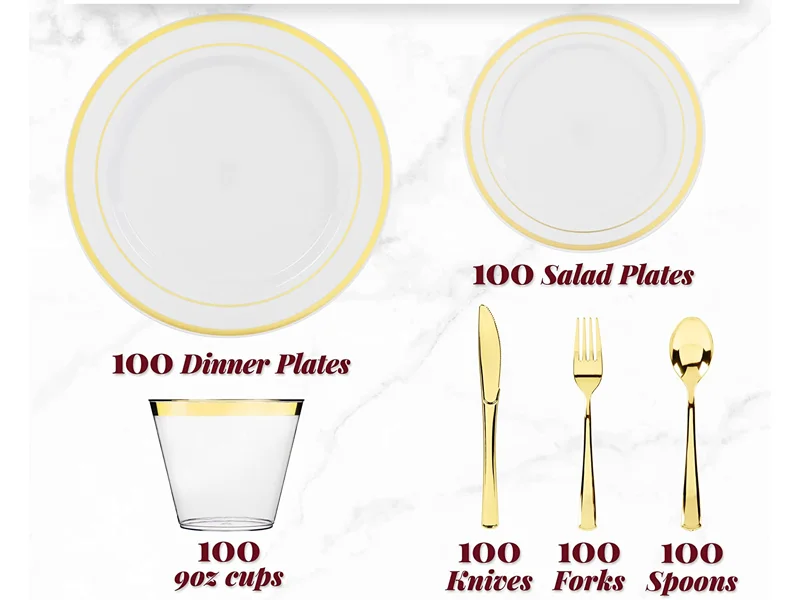 Prestee 600-Piece Gold Plastic Disposable 