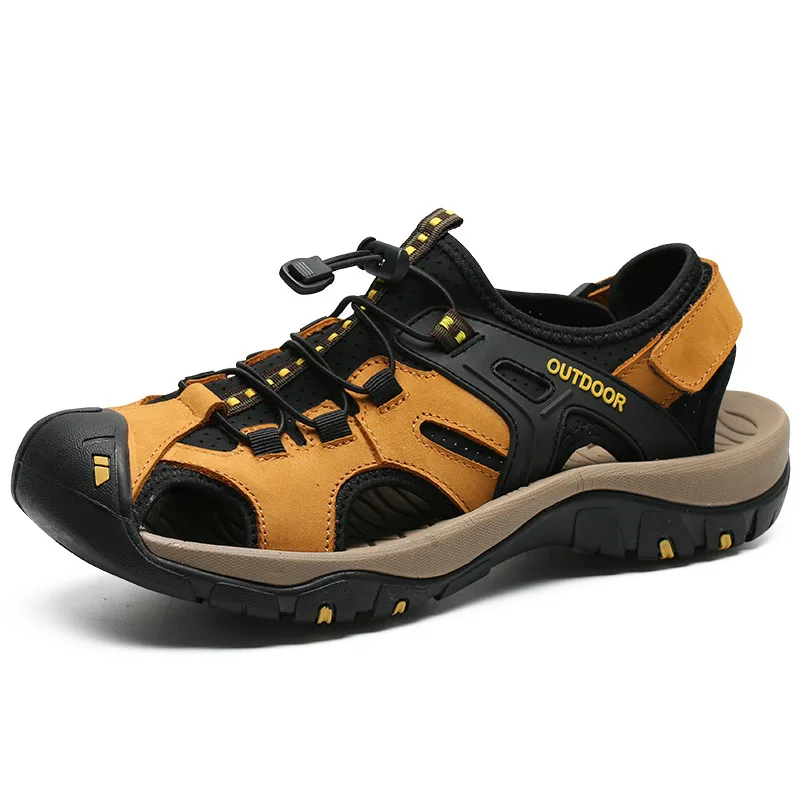 

Summer Men Gladiator Hiking Sandals Roman Outdoor Classic Genuine Leather Platform Fashion Non-slip Trekking Beach Size 38-48